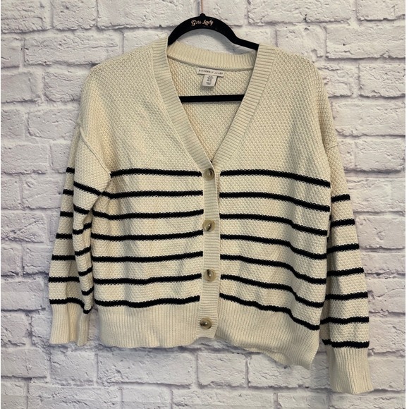 Sincerely Jules Striped Cardigan‎ Button Front Knit Sweater Cream Black XS - Picture 1 of 6